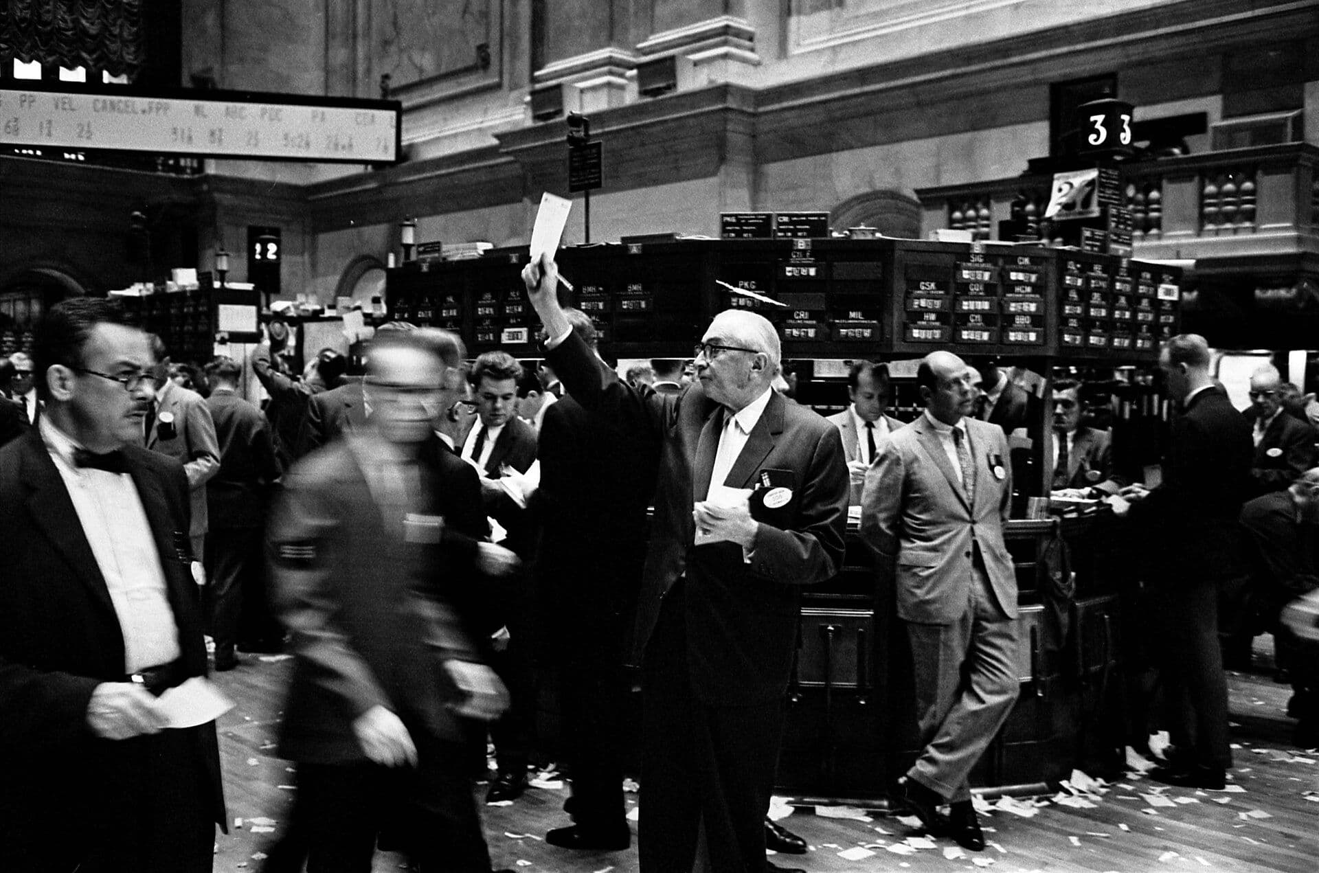 Stock brokers trading on the New York Stock Exchange floor